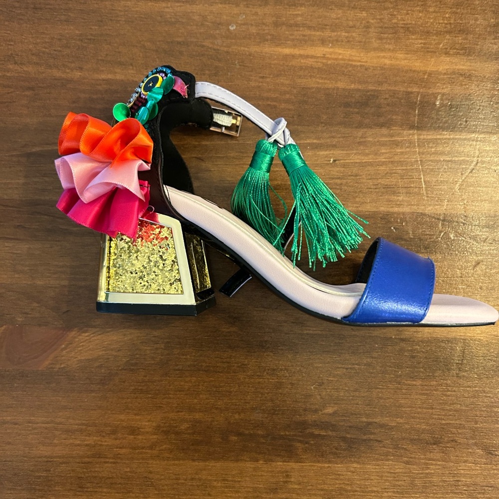 Vibrant Blue and Pink Heels with Tassel Accents